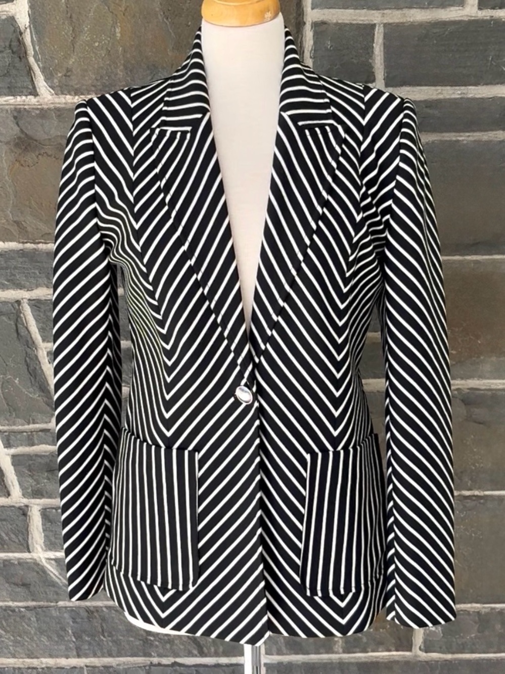 Elie Tahari Black and White Striped Blazer